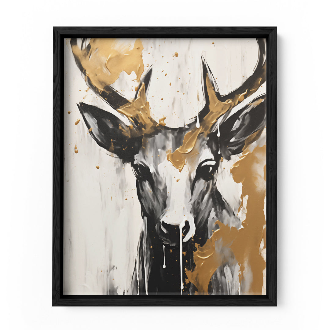 Golden Antlers Harmony: Deer Portrait Edition Wall Art Frame