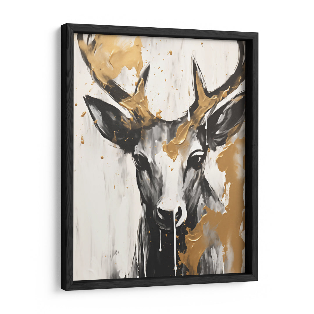 Golden Antlers Harmony: Deer Portrait Edition Wall Art Frame