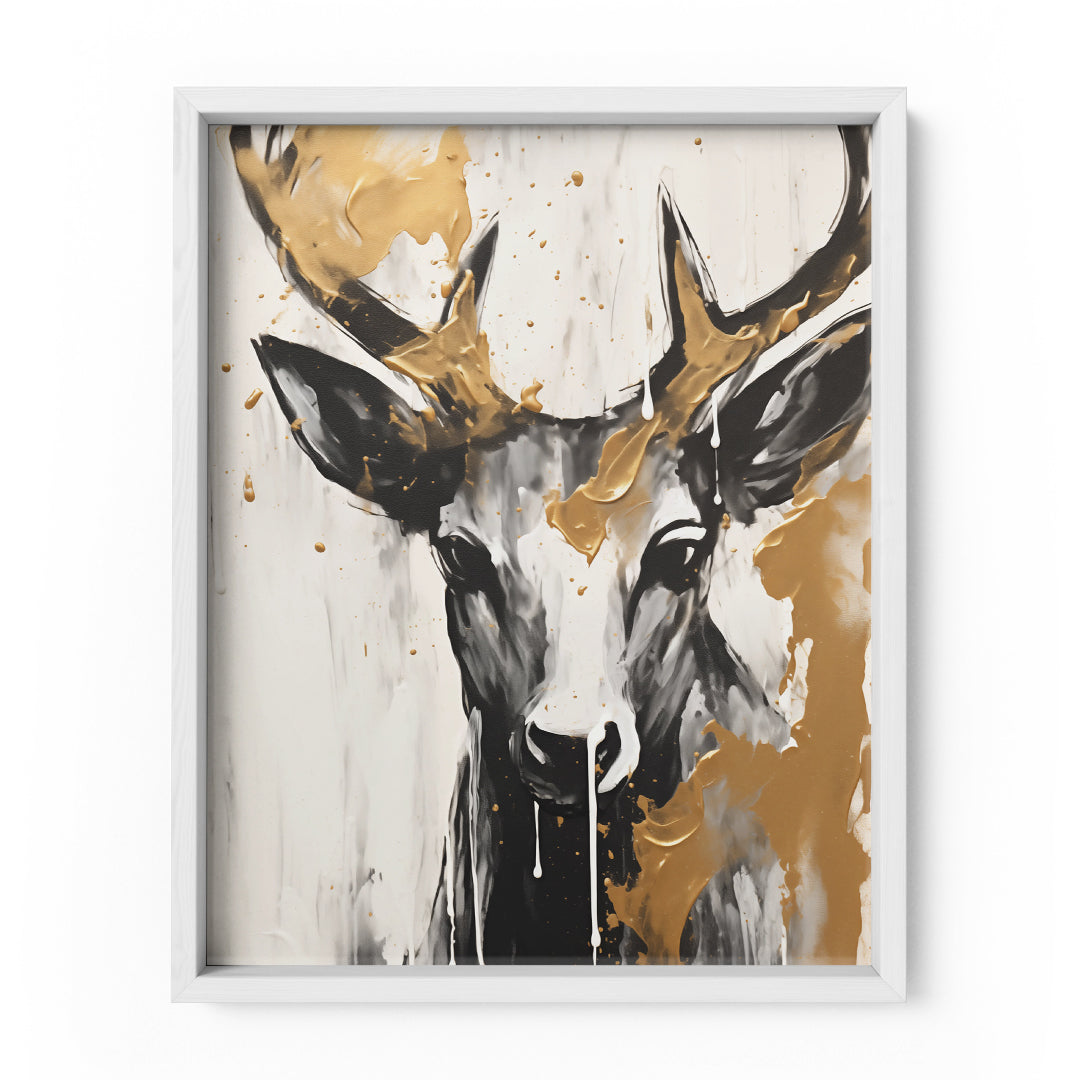 Golden Antlers Harmony: Deer Portrait Edition Wall Art Frame