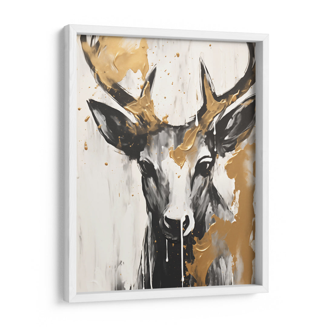 Golden Antlers Harmony: Deer Portrait Edition Wall Art Frame