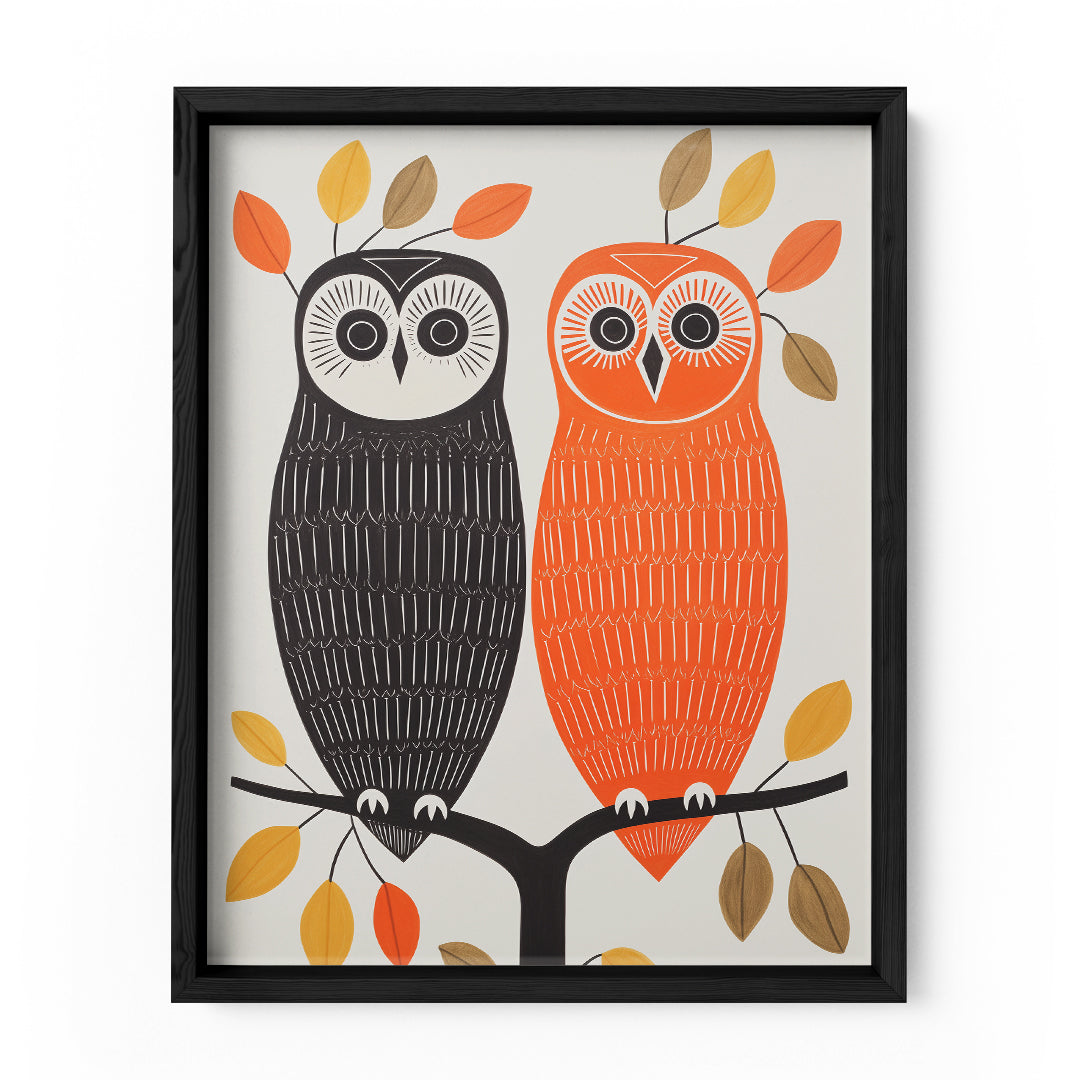 Tribal Owls - Watercolor Painting - Wall Art Frame