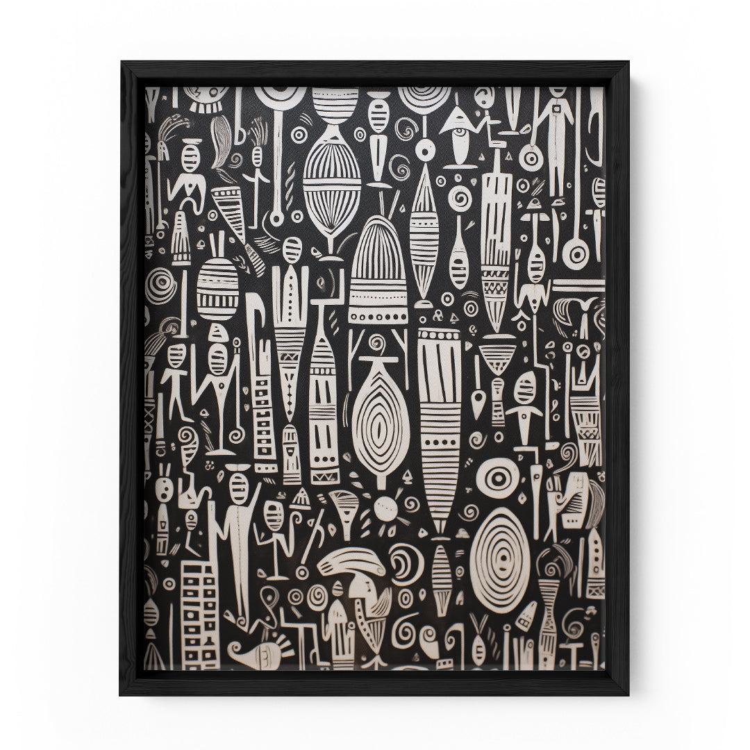 Tribal Village Pattern Wall Art Frame