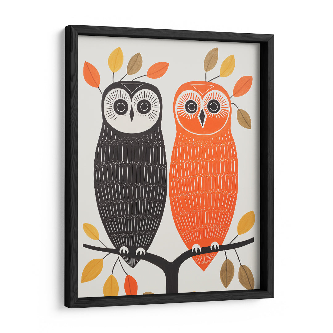 Tribal Owls - Watercolor Painting - Wall Art Frame