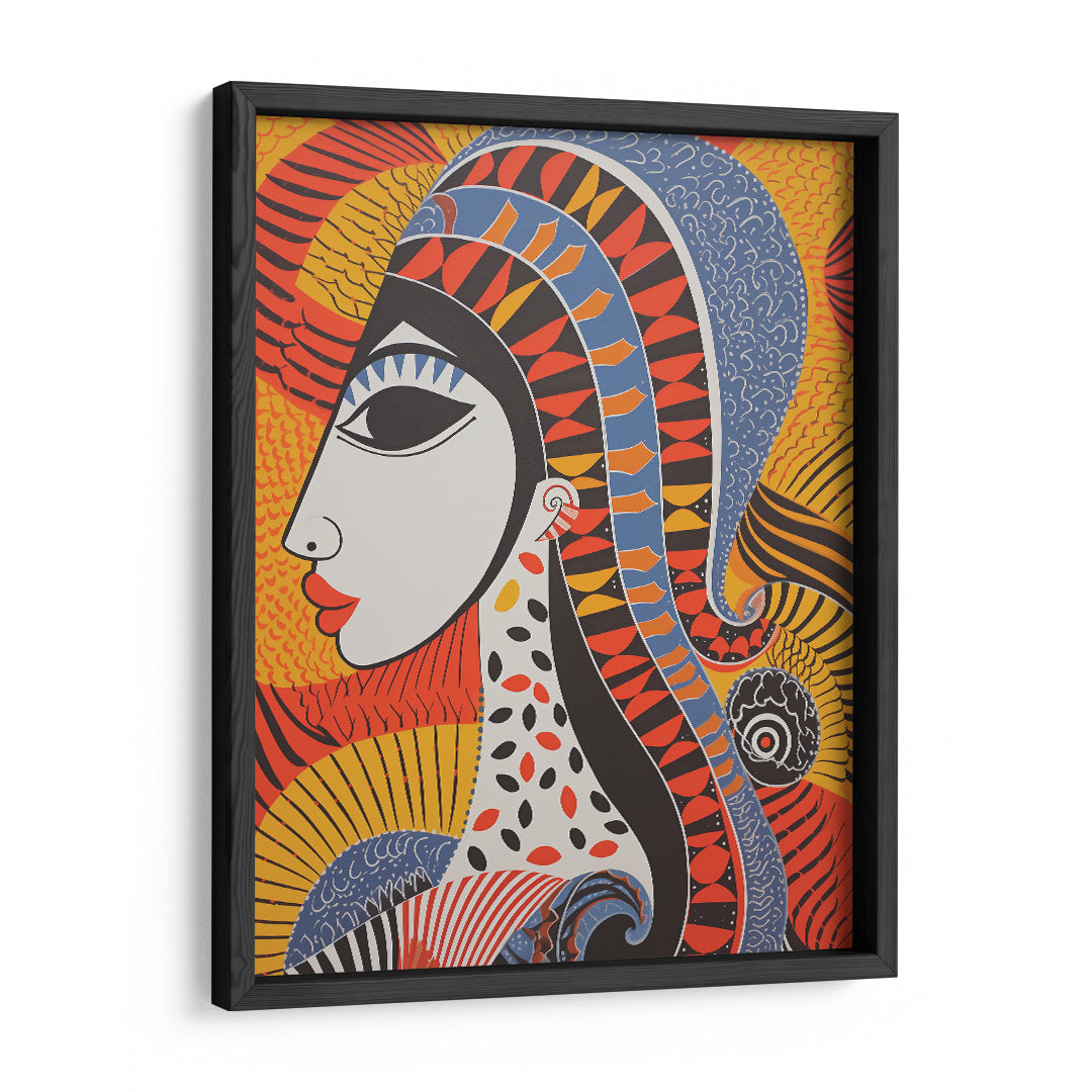 Vibrant Essence: Gond Tribal Woman Portrait Wall Art Frame