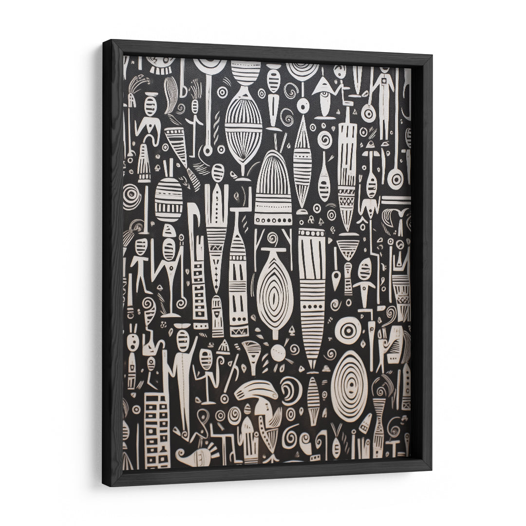 Tribal Village Pattern Wall Art Frame