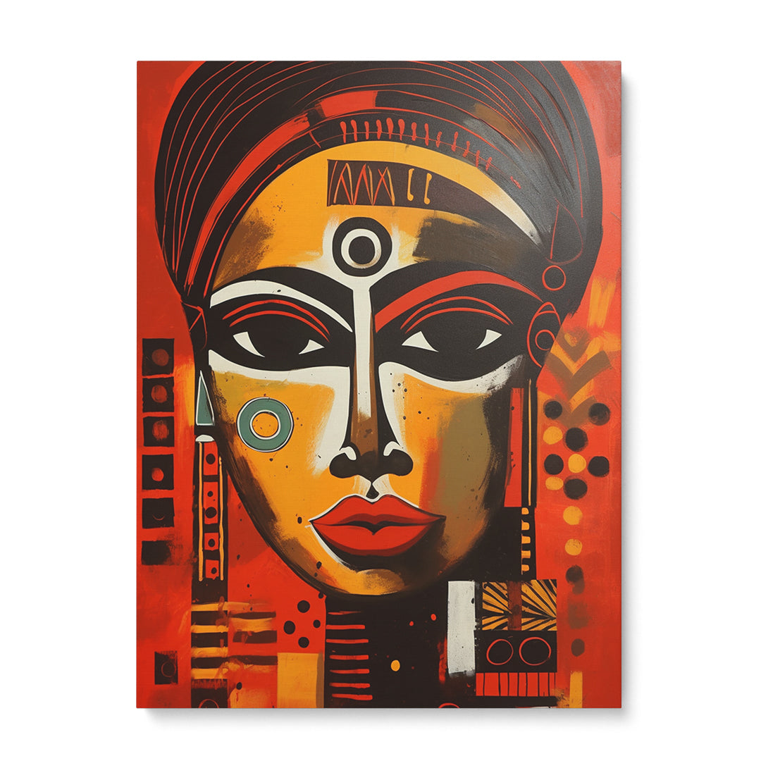 Scarlet Spirit: Red Tribal Woman Wall Art Frame