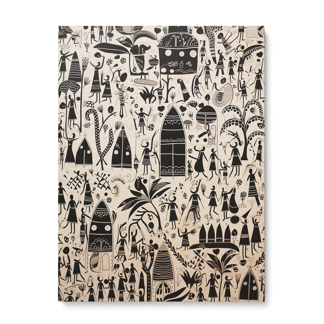 Monochrome Essence of Tribal Village Life Wall Art Frame